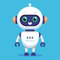 Cute cartoon robot character with big eyes and a friendly smile against a bright blue background, ideal for children's themes or tech concepts vector