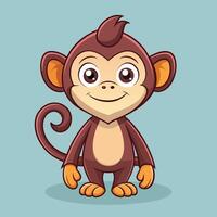 A cheerful cartoon monkey sits playfully on a teal background with a bright smile, showcasing its big eyes and curly tail during a fun artistic moment vector