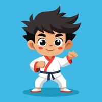 A young martial artist practicing karate in a dynamic pose, showcasing skill and focus against a bright background vector