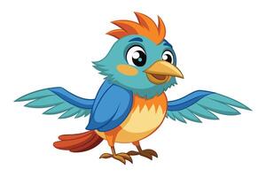 A cheerful cartoon bird with vibrant blue and green feathers standing on a light background, displaying a happy expression and colorful plumage vector