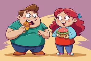 Two cheerful friends enjoying burgers and fries at a colorful diner, sharing smiles and laughter during a delightful lunch vector