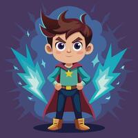 A brave young hero ready for action in a dynamic comic style with dramatic energy effects in the background vector