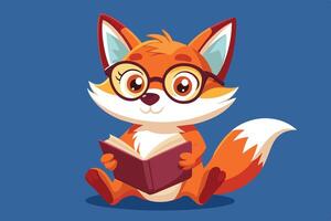 A cartoon fox in glasses and a bow tie reading a book surrounded by colorful stars in a whimsical setting vector