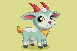 Cute cartoon goat character with red horns and bright eyes standing on a light green background in a playful pose vector