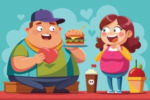 Family enjoying a meal together at a cheerful diner with a large burger in hand, showcasing joy and togetherness during lunchtime vector