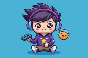 Cartoon boy with headphones and controller vector