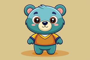 Cute cartoon bear character dressed in a colorful outfit stands cheerfully against a simple background with grassy patches vector