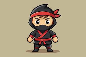 A black-and-red cartoon ninja with an intense expression on a neutral background, ideal for kids' stories or games vector