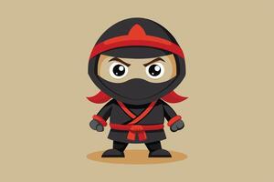 A cute cartoon ninja character with a confident stance against a solid background, showcasing playful design and vivid colors vector
