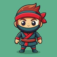 Cartoon ninja character with red bandana and red scarf vector