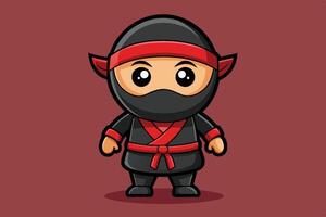 Cute cartoon ninja character stands confidently against a simple tan background showcasing vibrant colors and playful design vector