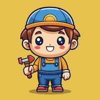 Cartoon character with hammer and overalls vector