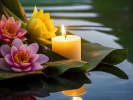 candles floating with kratong natural material photo
