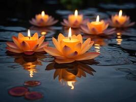 Candle flower style floating in night view in the river photo