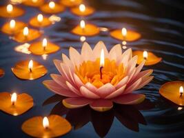 Loy Krathong in night view in the river photo