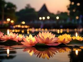 Flowers Krathong in night view in the river photo