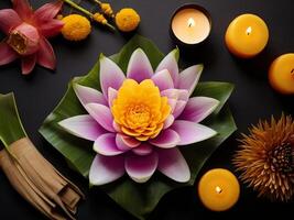 flower krathong is finishing put on the table photo