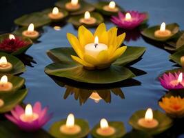 Flowers Krathong in night view in the river photo