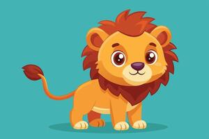 Cute cartoon lion character with a playful expression on a bright turquoise background in an illustrated style vector