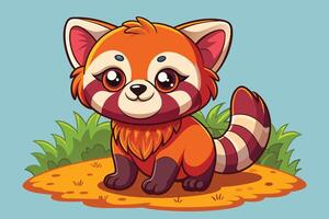 Cartoon red panda sitting on grass vector
