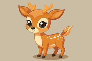 The adorable cartoon deer features oversized eyes and charming antlers, with a playful posture that highlights its friendly nature and vibrant design vector