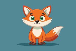 A cheerful cartoon fox with bright green eyes stands against a blue background, highlighting its playful, animated design vector