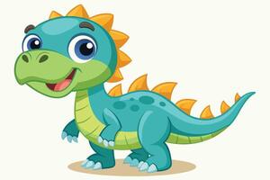 Cute cartoon dinosaur character standing with a joyful expression on a plain background, designed for children's illustrations vector
