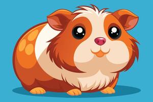 Cute cartoon guinea pig with vibrant colors resting on a bright blue background, showcasing its playful and friendly demeanor in a whimsical style vector