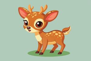 Cute cartoon deer standing playfully on a soft green background with big expressive eyes and traditional spotted patterns vector
