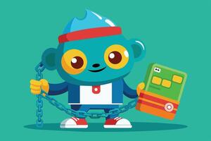 A cheerful cartoon character with bright colors holds a game controller while standing against a solid teal background vector