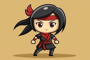 A small, determined ninja character stands ready for action with striking hair and a red band, set against a simple, warm background vector