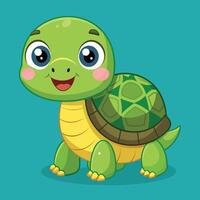 Cute cartoon turtle character with a bright smile, vivid colors, and a charming design on a teal background vector