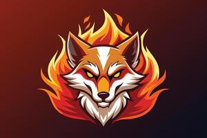 A fierce stylized fox with fiery flames in the background, showcasing a striking design perfect for logos or art pieces vector