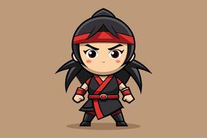 A fierce cartoon character in a striking black and red outfit standing confidently against a solid beige background vector