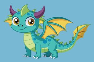 Cute cartoon dragon character with colorful features and playful expression on a bright blue background vector