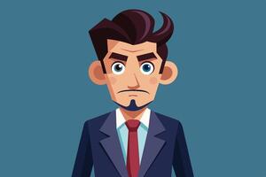 A cartoon character with a serious expression dressed in a suit against a solid color background vector