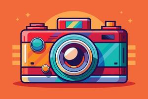 Colorful retro camera illustration on a vibrant background showcasing creative design and artistic expression in digital art vector