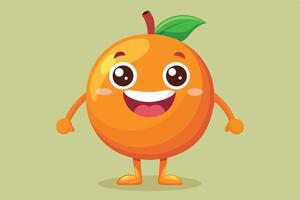 A cheerful, cartoon orange character stands smiling against a light green background, showcasing its playful design and bright colors vector