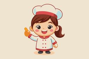 Cute cartoon chef character with a joyful expression holding a chicken drumstick in a playful kitchen setting vector
