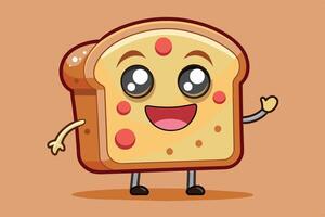 Happy cartoon slice of bread character waving cheerfully on a warm background with vibrant colors and playful expression vector