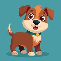 A playful cartoon puppy with big eyes and a cheerful smile stands on a blue background, showcasing its friendly personality and delightful expression vector