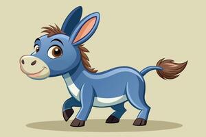 A cheerful blue cartoon donkey walks happily on a light background, showcasing its playful demeanor and friendly expression vector