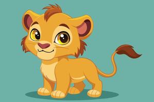 Colorful cartoon lion cub character standing playfully against a light green background, capturing a whimsical and cheerful expression vector