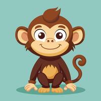 Cheerful cartoon monkey sitting on a turquoise background with a playful expression and a curly tail vector