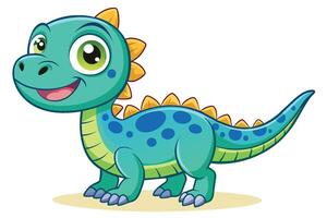 A cheerful cartoon dinosaur with bright green scales and friendly eyes enjoying a sunny day in a playful, animated style vector