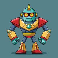 Colorful cartoon robot character with distinct features and a dynamic pose, set against a simple background vector