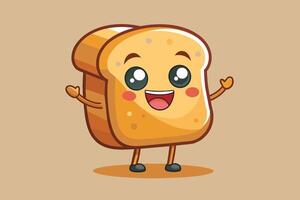 A cheerful cartoon slice of bread with a big smile and friendly arms on a soft beige background vector