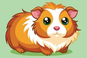 Cute cartoon guinea pig resting on a light green background with bright eyes and fluffy fur in a playful pose vector