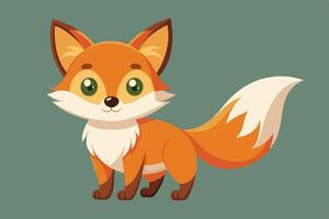 A cute cartoon fox stands playfully on a soft green background, showcasing its vibrant orange fur and expressive eyes in a whimsical design vector