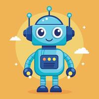 Friendly cartoon robot with large eyes and vibrant colors in a cheerful, sunny background on a bright day vector